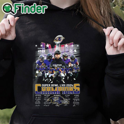 black hoodie Ravens Super Bowl LVIII 2024 Champions Signatures Shirt