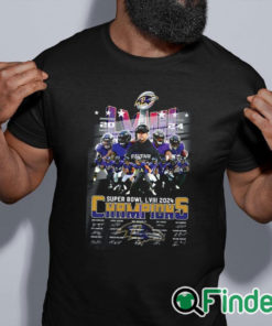 black shirt Ravens Super Bowl LVIII 2024 Champions Signatures Shirt