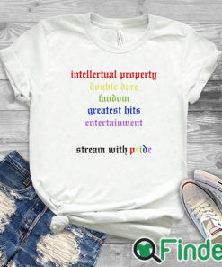 white T shirt Intellectual Property Double Dare Fandom Greatest Hits Entertainment Stream With Pride Shirt