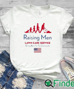 white T shirt Raising Men Lawn Care Service Giving Back To The Community Usa Flag Shirt