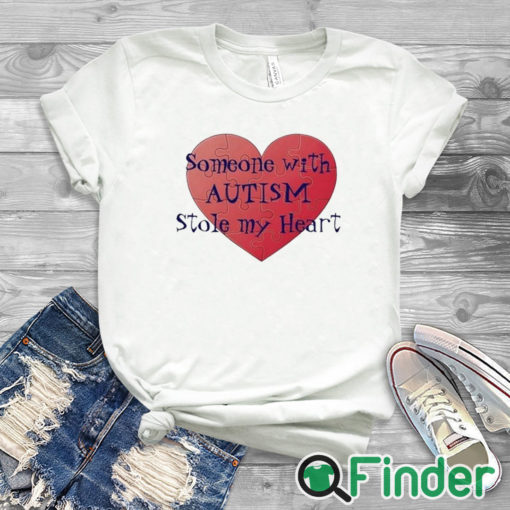 white T shirt Someone With Autism Stole My Heart Shirt