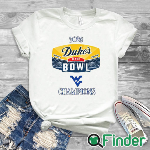 white T shirt West Virginia 2023 Duke's Mayo Bowl Champions Shirt