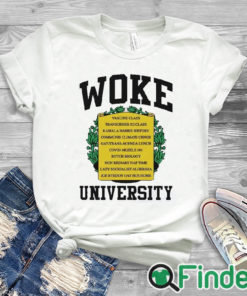 white T shirt Woke University Vaxcine Class Transgener 5g Class Kamala Harris History Communis Climate T Shirt