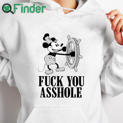 white hoodie Fuck You Asshole Mickey Mouse Shirt