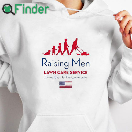white hoodie Raising Men Lawn Care Service Giving Back To The Community Usa Flag Shirt