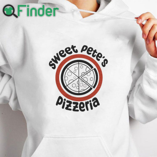 white hoodie Sweet Pete's Pizzeria Shirt