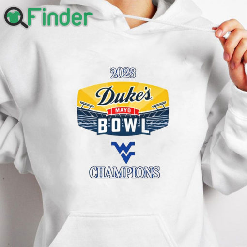 white hoodie West Virginia 2023 Duke's Mayo Bowl Champions Shirt