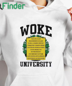 white hoodie Woke University Vaxcine Class Transgener 5g Class Kamala Harris History Communis Climate T Shirt