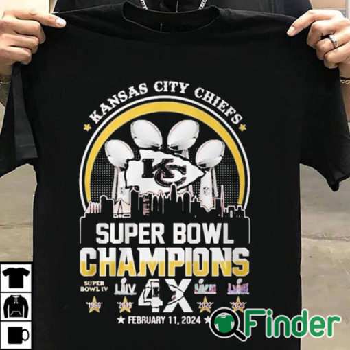 T shirt black Kansas city Chiefs super bowl champions 4x february 11 2024 T shirt