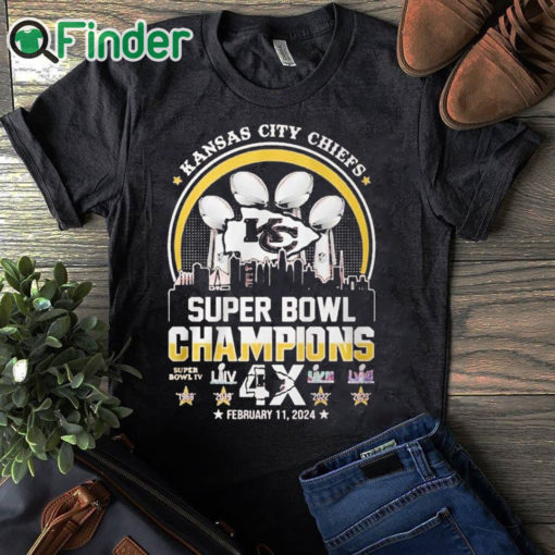 black T shirt Kansas city Chiefs super bowl champions 4x february 11 2024 T shirt