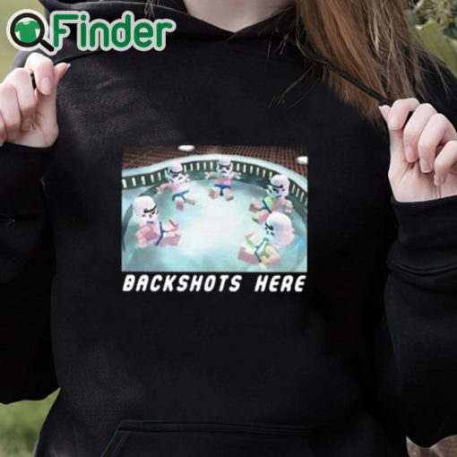 black hoodie Backshots Here Hot Tub Shirt
