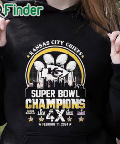 black hoodie Kansas city Chiefs super bowl champions 4x february 11 2024 T shirt