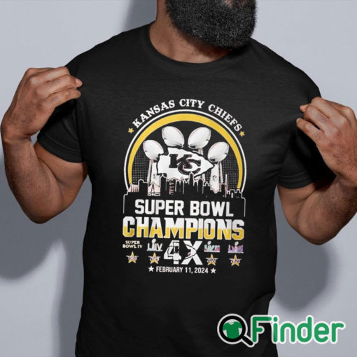 black shirt Kansas city Chiefs super bowl champions 4x february 11 2024 T shirt