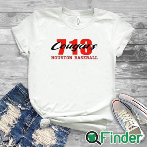 white T shirt 713 Cougars Houston Baseball Shirt