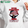 white hoodie Donald Trump NEVER Surrender Holding American Flag 2024 T Shirt