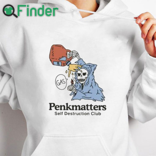 white hoodie Penkmatters Self Destruction Club Shirt